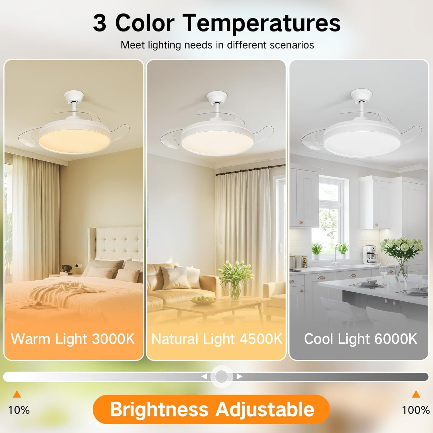 ventilador retráctil con 3 funciones de luz