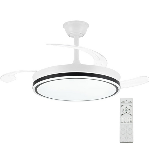 Ventilador de techo minimalista con luz LED y aspas retráctiles para bienestar y confort en el hogar