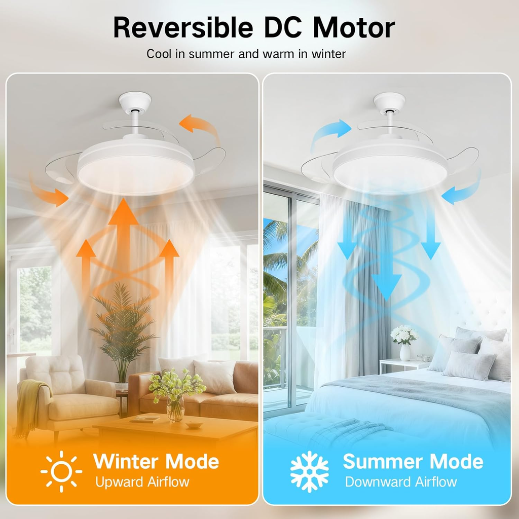 Modo frio y calor del ventilador retráctil con luz led